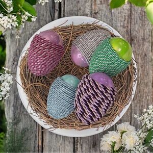 Egg Set 5, Twine Colored Metallic Easter Eggs, Custom Eggs, Country, Farmhouse
